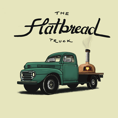 Flatbread Truck hand lettering illustration logo pizza retro truck vintage wood fired