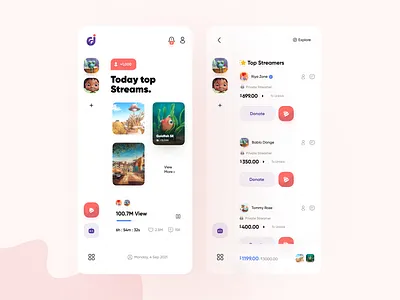 Live Stream App app design application appui design ios live live stream live stream app minimal mobile stream streaming trend ui ui design ui ux