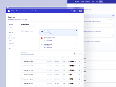 Billing settings page — Untitled UI app settings billing billing settings dashboard dashboard settings design system figma minimal minimalism payment settings simple table tabs ui kit web app