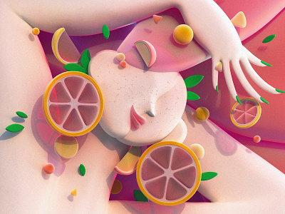 Grapefruit 3d 3d girl 3d illustration art direction c4d cgi character cute design digital art fresh fruit girl grapefruit illustration pink