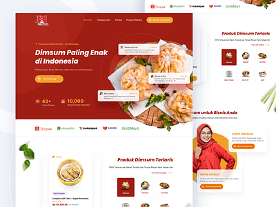 Dimsum Mbledos Landing Page Concept beverage branding card view clean delivery dimsum ecommerce fast food food frozen landing page product red restaurant resto slider surabaya ui website