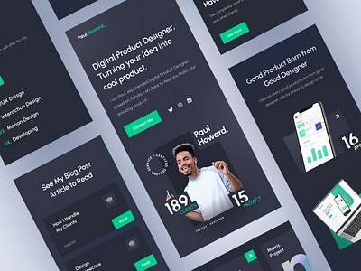 Personal Portofolio Responsive Landing Page black clean dark design green landing landingpage mobile mobile apps portofolio responsive service ui uiux ux web web design web mobile website