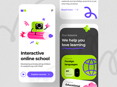 Mobile | Motti app blue children colorful design desire agency education gamification gamified education graphic design green kids mobile mobile app online school pink school ui user interface