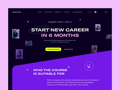 Landing for educational courses concept landing typography ui ux