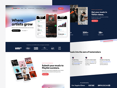 PlaylistPush artists & influencers landing page artists b2b design illustration influencers landing page management music playlist product product website saas team tiktok ui web web page webflow webpage website