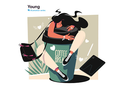 Coffee break illustration break cafe character coffee designer drink flat girl illustration illustrator kit8 occupation vector woman