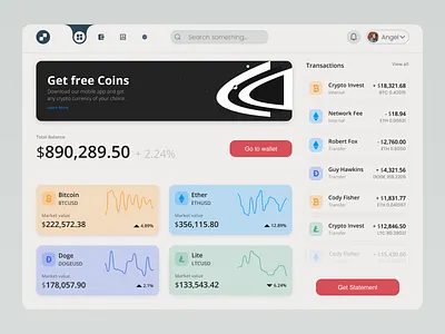 Crypto Wallet Dashboard Concept app banking bitcoin clean crypto crypto wallet dashboard design doge dribble best shot etherium finance finance tech fintech minimal money ui ui design wallet webapp