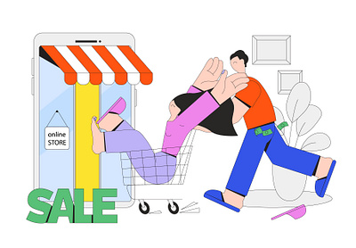 Online Shopping buy character character design design excited flat illustration illustration illustrations illustrator off on sale online online shop online store sale shop shopping store