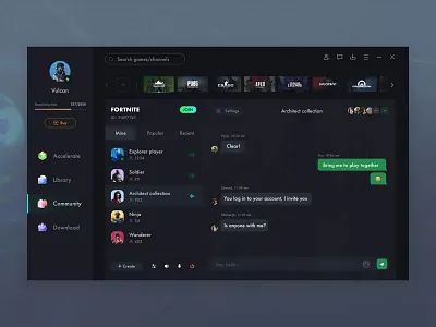 Game accelerator dashboard Ⅲ black chat community design game ui