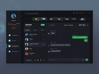 Game accelerator dashboard Ⅲ black chat community design game ui