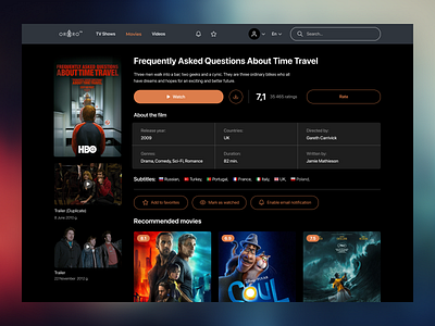 Movie page concept branding cinema dark dashboard design film logo movie orange platfor rating site streaming trailer tv shows ui ux videos web website