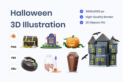 Halloween 3D Illustration 3d 3d animation 3d art 3d illustration bat evil festive ghost graphics halloween happy horror icons illustration october orange page party poster spooky