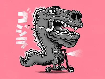 Scooter ride characters illustration monochrome ride scooter