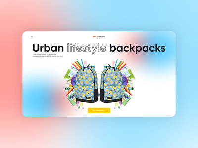 The first screen of a counter landing page for a backpack sales. backpack bags branding chancery design knapsack rucksack sales school ui ux web