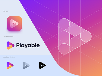 Playable - Logo Exploration ( for sale ) app app icon brand branding colors concept exploration folding layers live logo logodesign mark paper play play button streaming symbol video views