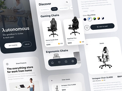 Autonomous E-Commerce Store App app app design autonomous chairs concept concept app design furniture store game gaming chairs mobile mobile app online shop online store online store commerce ui ui visual design ux