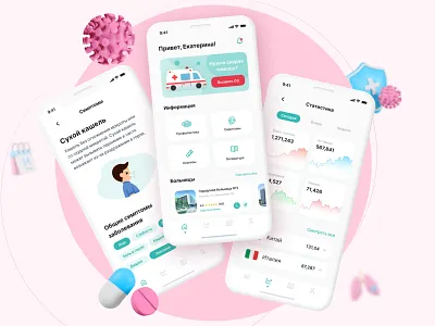 AntiСovid mobile app design UX/UI 3d alert app clear coronavirus covid covid 19 design doctor green interface medical medicine mobile modern pink rose ui ux