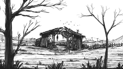 The Barn barn blackandwhite digitalart digitalpainting hanged illustrate illustration landscape pencil procreate