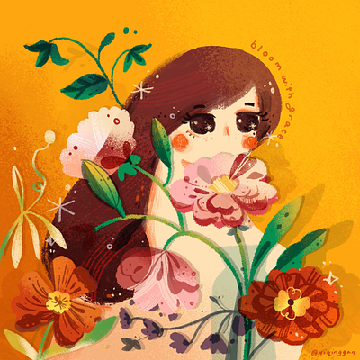 Bloom with Grace bloom flora flourish flowers girl grace illustration procreate quirky still here still life