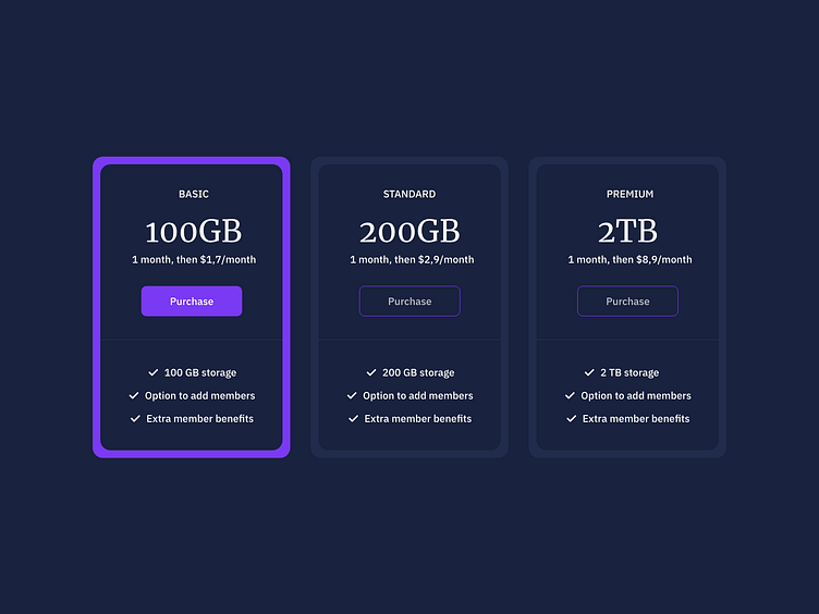 Pricing Cards UI Design by Ildiko Gaspar on Dribbble