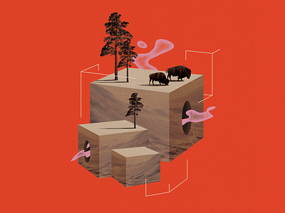 Earth's Ghosts 3d bison collage cube design digital collage illustration photoshop western