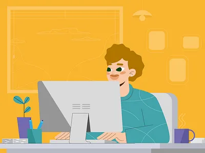 Hi, It's me! Working from home 👩‍💻💡✏️ character character design computer girl girl illustration happy home home office illustration illustrator ilustração job vector woman working from home