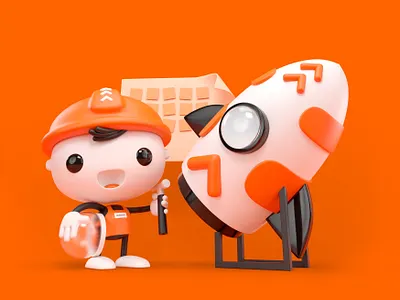 Naranjito Innovador 3d c4d character cute design innovation kawaii minimal orange render rocket space tools