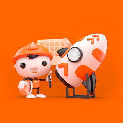 Naranjito Innovador 3d c4d character cute design innovation kawaii minimal orange render rocket space tools