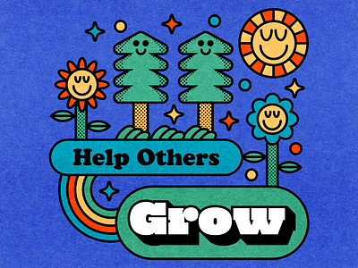 Help Others Grow blue color design fun green grow happy illustration minimal orange vector yellow