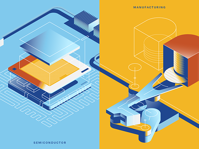 Semiconductor manufacturing - Illustrations illustration isometric manufacturing processor semiconductor tech