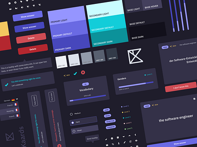 Dark mode design system app design branding buttons card design dark mode design components design system figma flashcard forms guidelines languages logo system ui design ui ux