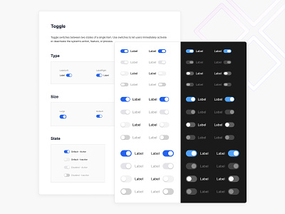 Toggle components for Figma — Frames X branding colors design system design systems documentation developer figma design systems figma ui kits interface on off style guide switch figma switch states toggle component figma toggle ui design ui ui elements ui elements figma ux web designer white label design system