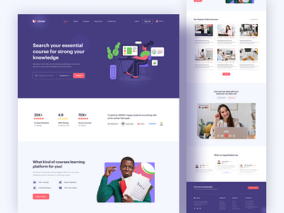 Edukid - E-learning Landing Page card clean courses design e-learning education hello dribbble landing page landingpage learning management system online online class online courses teaching tutor ui ui design uiux website