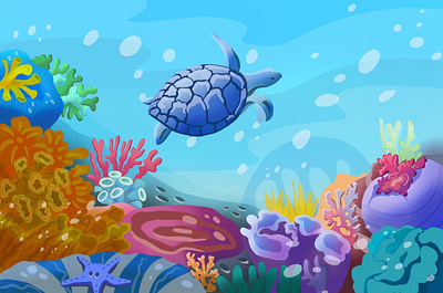 Ocean coral illustration nature ocean picture sea sea turtle seaweed turtle underwater world water