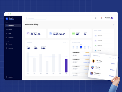 CRM Dashboard cards charts clean crm dashboard design system figma graphs light modular ui
