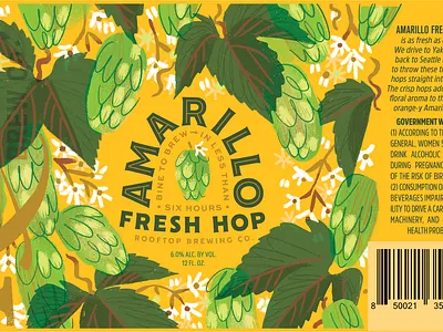 Amarillo Fresh Hop Can for Rooftop art badge beer botanical brewery brewing can design graphic hops illustration label lettering lush print seattle type