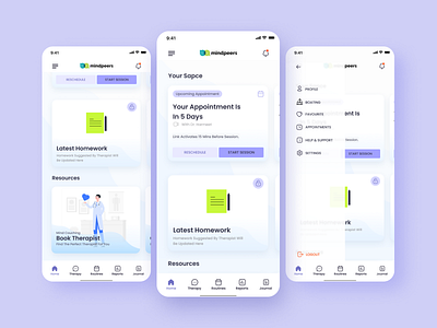 Mindpeers - app for taking care of your mental health 2021 care concept design figma health mental health and mind relax therapist ui