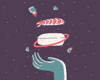 the Holy Space Sushi colorful digital illustration funny hand drawn illustration space sushi