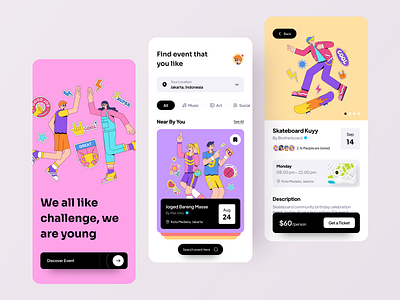 Masse - Event App app bold branding design event figma freebie illustration minimalist mobile ui ux vector