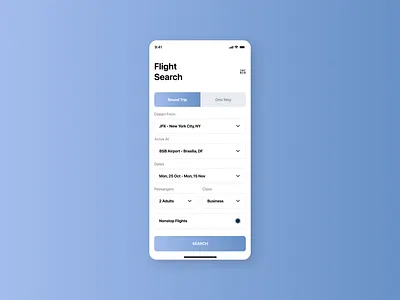 Flight Search 068 app concept dailyui design flight search mobile ui