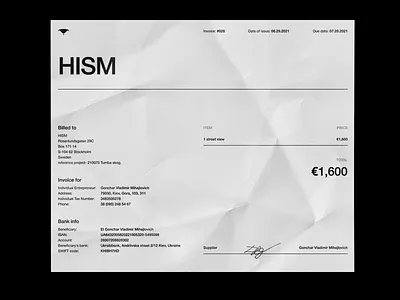HISM. Invoice branding design doc graphic design illustration shot typography ui