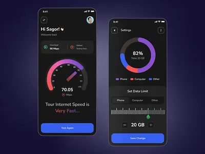 Speed Test - Mobile App android android app design app appdesign branding clean ui dark dark theme design interface interfacedesign ios minimal mobile app mobile app design mobile apps ui ui ux ux uxuidesign