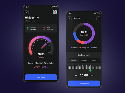 Speed Test - Mobile App android android app design app appdesign branding clean ui dark dark theme design interface interfacedesign ios minimal mobile app mobile app design mobile apps ui ui ux ux uxuidesign