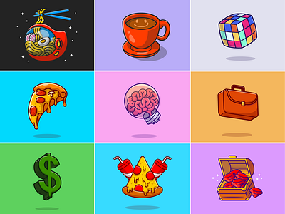 #RandomCatalyst part 18🍜☕🍕🧠 brain chest cubic cute diamond dollar drink flying food food icon illustration logo noodle object pizza treasure work bag work stuff