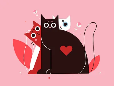 Cats 2d animal cartoon cat cats characterdesign design flat flat illustration geometric illustration kitty love trendy vector