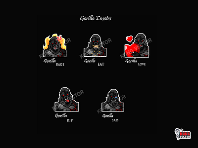 Gorilla Twitch Emotes 3d animation branding cartoon design emoji emote emotes graphic design illustration logo motion graphics twitch twitchemote twitchemotes ui