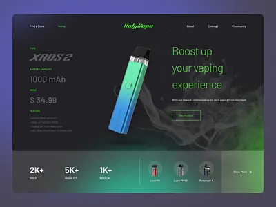 Pod Shop Landing Page dark gradient landing page pod shop ui uidesign vape vapor web design