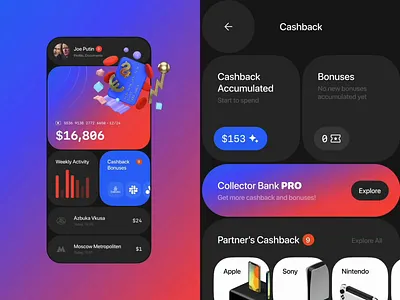 Bank Finance Cashback App Design animation app bank blue design fiat finance money red ux ui