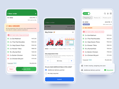 Big Order Delivery app big order branding dashboad delivery delivery partner food food delivery illustration logo online food order packaging restaurant rider ui ux web webdesign website