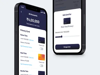 Credit Card app - Family account andriod app app card app credit card digital card finance finance app fintech ios layout mobile app